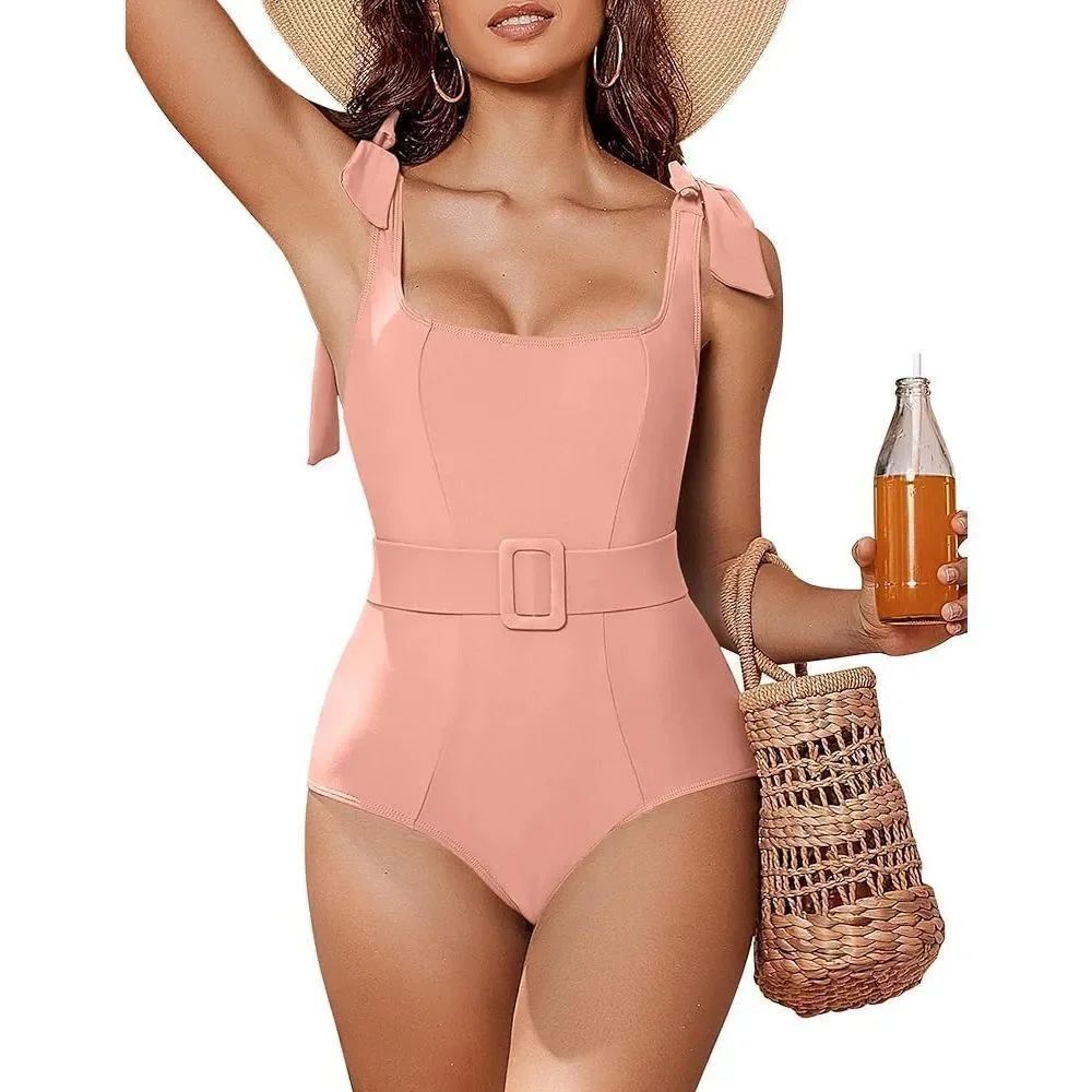 One Piece Swimsuit Bikini Set Tummy Control Tie Shoulder size large